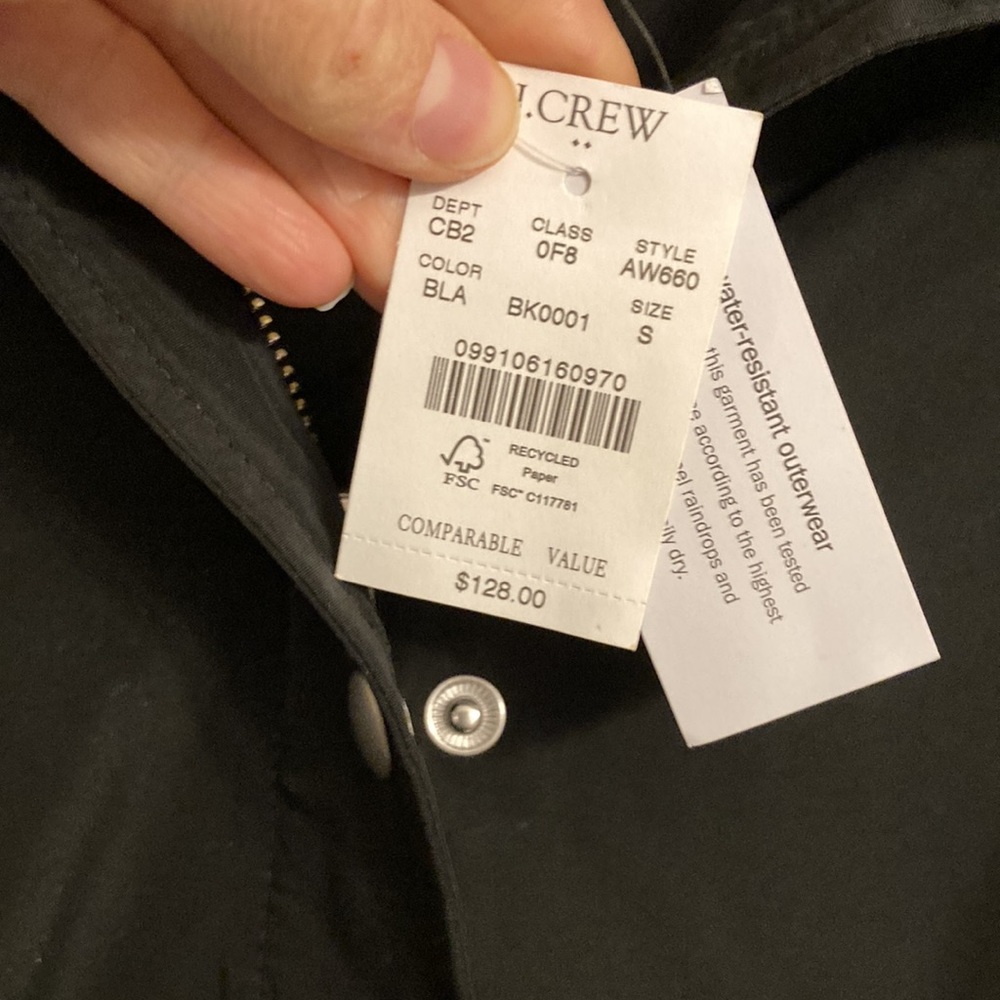 Sold!! NWT J Crew Utility Rain Jacket in Black - Picture 5 of 6